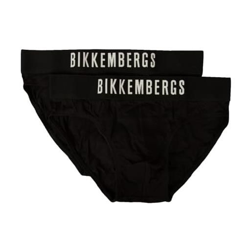 Bikkembergs slip uomo confezione 2 capi elastico a vista cotone elasticizzato underwear articolo bkk1usp10bi bi-pack, black, l