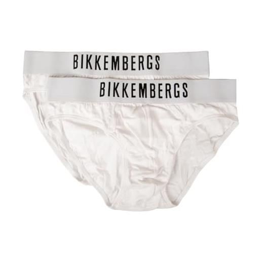 Bikkembergs slip uomo confezione 2 capi elastico a vista cotone elasticizzato underwear articolo bkk1usp10bi bi-pack, black, l