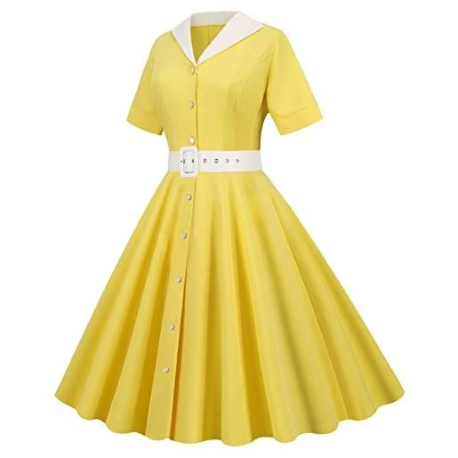 Sunnyuk vestito donna elegante cerimonia curvy abito da donna casual da a maniche corte con risvolto, casalinga, anni '50 sacca porta toga (d1-yellow, xxl)