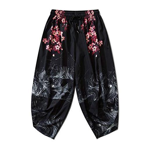 Linnhorr pantaloni da uomo in stile giapponese harajuku sakura samurai costume allentato bloom pantaloni bloom traditional 135-black m