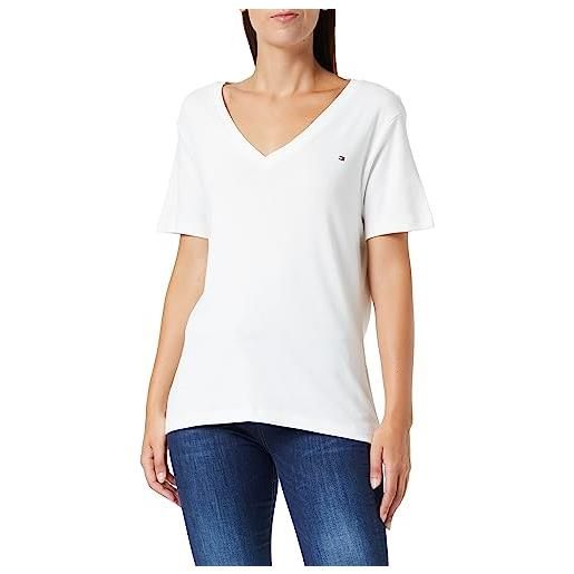 Tommy Hilfiger t-shirt donna maniche corte slim cody rib scollo a v, bianco (ecru), 50