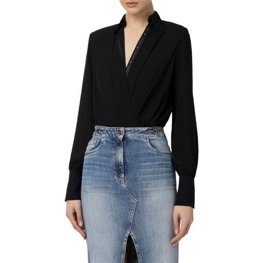 ELISABETTA FRANCHI camicia body in georgette incrociata con nastro logato - cb00842e2 - nero