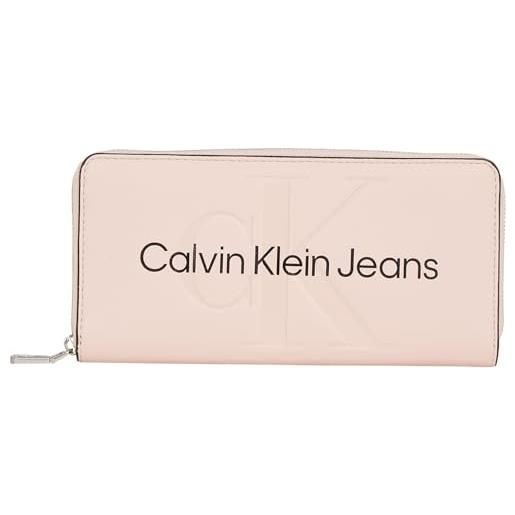 Calvin Klein Jeans donna portafoglio sculpted zip around mono con scomparto monete, nero (black/dark juniper), taglia unica