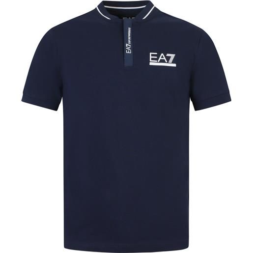 EA7 polo blu con mini logo per uomo