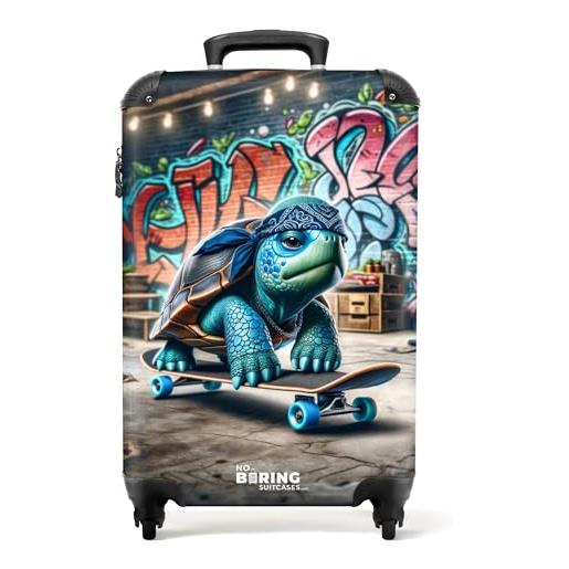 NoBoringSuitcases.com © valigia per bambini da viaggio con ruote, valigia trolley, guscio rigido, bagaglio a mano in 28 immagini (tartaruga blu-verde su uno skateboard, 55x40x20 cm)
