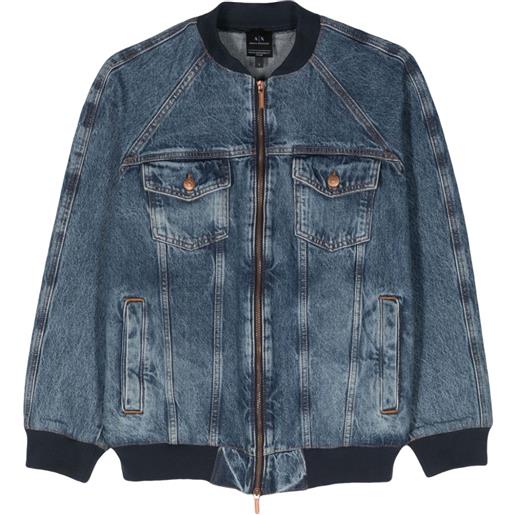 Armani Exchange bomber denim con zip - blu