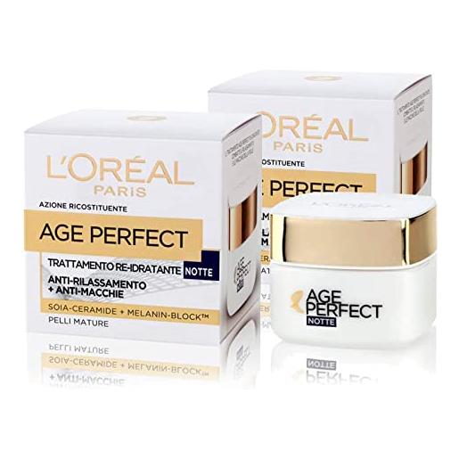 L'Oréal Paris 2x L'Oréal Paris age perfect crema viso re-idratante notte con melanin-block per pelli secche e mature funzione anti-rilassamento e anti-macchia - 2 barattoli da 50ml