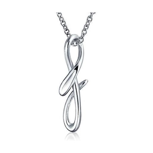 Bling Jewelry lettera f alfabeto corsivo script iniziale collana pendente per le donne. 925 argento sterling 18 pollici