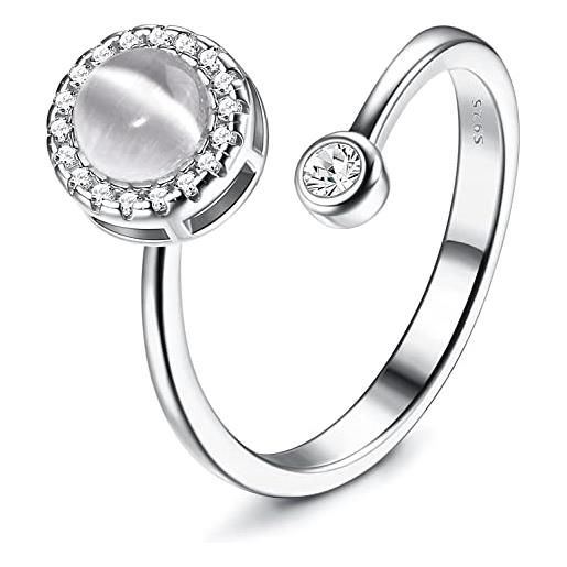Milacolato 925 argento anelli donna ragazza aperti regolabile anello antistress opale pietra di luna anello di fidget anelli spinner nocca promessa fidanzamento anelli con confezione regalo gray. Opal