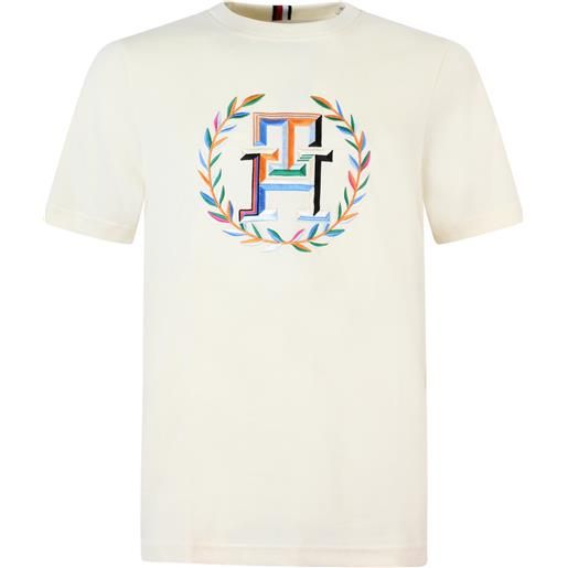TOMMY HILFIGER t-shirt avorio con logo centrale per uomo