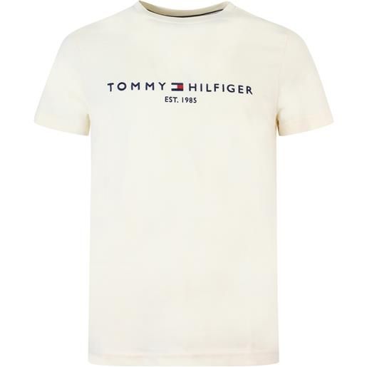 TOMMY HILFIGER t-shirt avorio con logo centrale per uomo