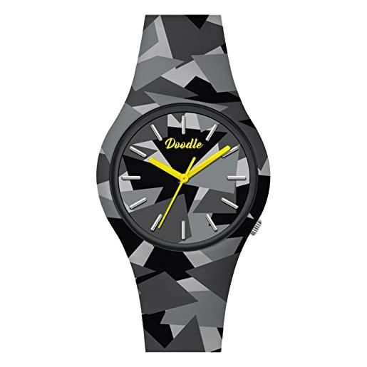 Doodle Watch orologio da polso al quarzo mimetico grigio con cinturino in silicone, 39 mm, do39019