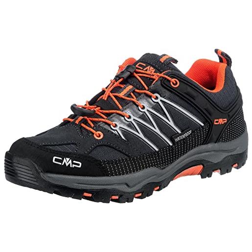 CMP kids rigel low trekking shoes wp, scarpe da trekking unisex - bambini e ragazzi, antracite-flash orange, 36 eu