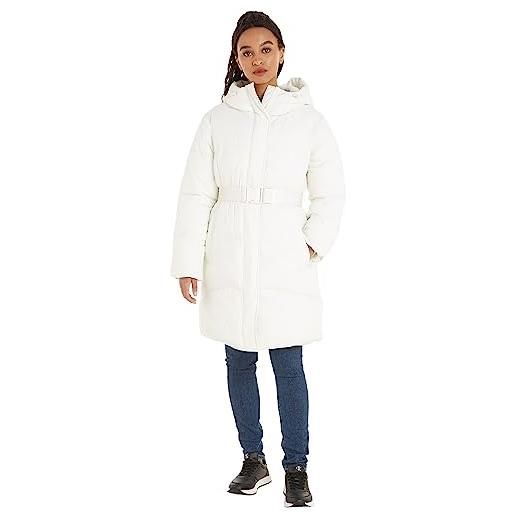 Calvin Klein Jeans cappotto donna logo belt long puffer invernale, bianco (ivory), s