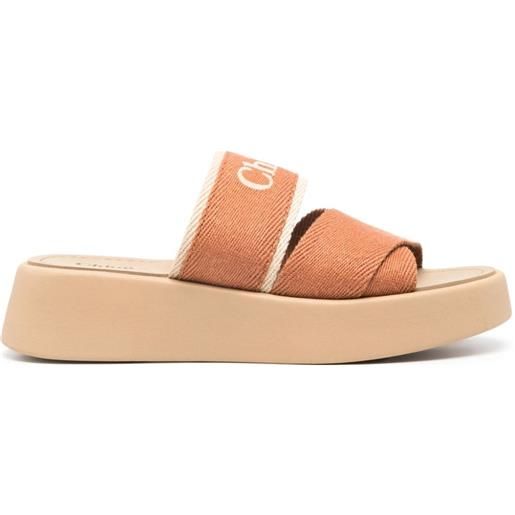 Chloé sandali slides mila con ricamo - marrone