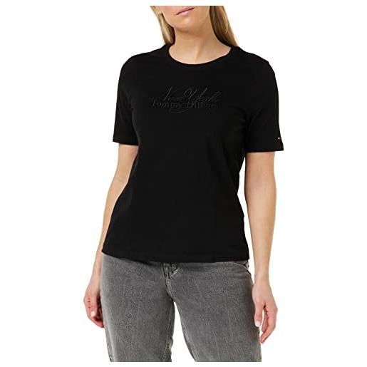 Tommy Hilfiger t-shirt maniche corte donna scollo rotondo, nero (black), xs