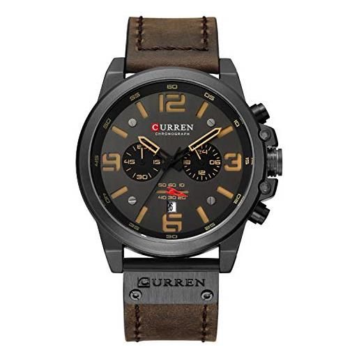 CURREN cronografo fashion trend multi-funzione impermeabile orologio al quarzo cinturino in pelle orologio militare, caffè, lusso