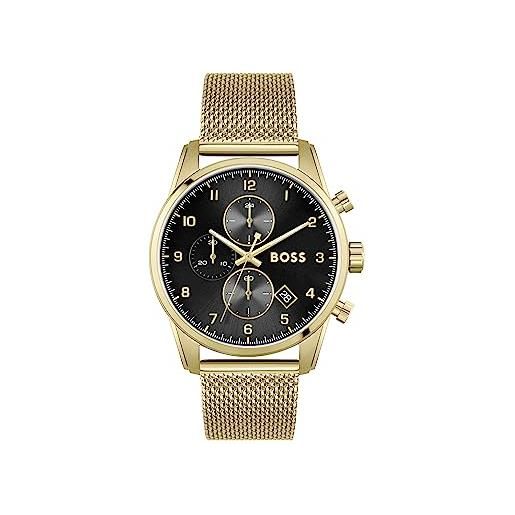 Boss orologio con cronografo al quarzo da uomo con cinturino in maglia metallica in acciaio inossidabile dorato - 1513838