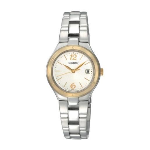 Seiko sxdc48p1 - orologio analogico al quarzo, da donna, con cinturino bicolore e quadrante color crema