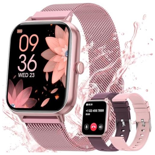 AIMIUVEI 2024 smartwatch donna chiamate bluetooth 5.3, 1.83 orologio smartwatch con 3 cinturini 24h cardiofrequenzimetro spo2 sonno ciclo mestruale 20+modalità sport ip68 per ios android rosa regalo