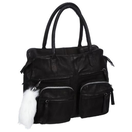 PIECES vui leather bag 17042324, borsa a spalla donna, 37x32x11 cm (l x a xp), nero (schwarz (black)), 37x32x11 cm (l x a x p)