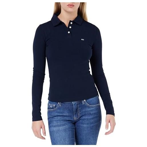 Tommy Jeans tjw slim essential polo ls dw0dw17221 maniche lunghe, blu (dark night navy), m donna