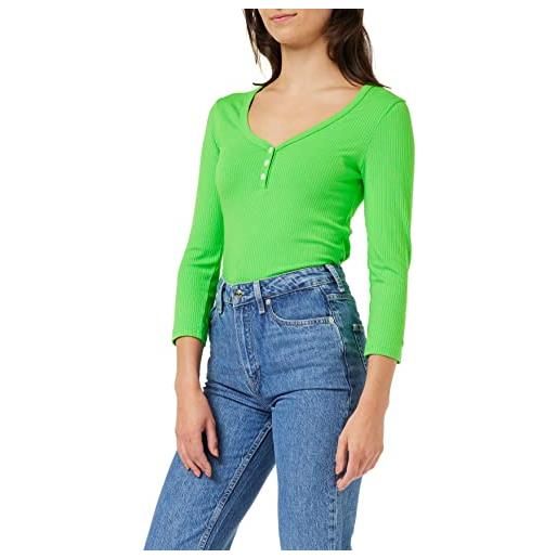 Tommy Hilfiger maglietta maniche lunghe donna slim 5x2 rib basic, verde (spring lime), s