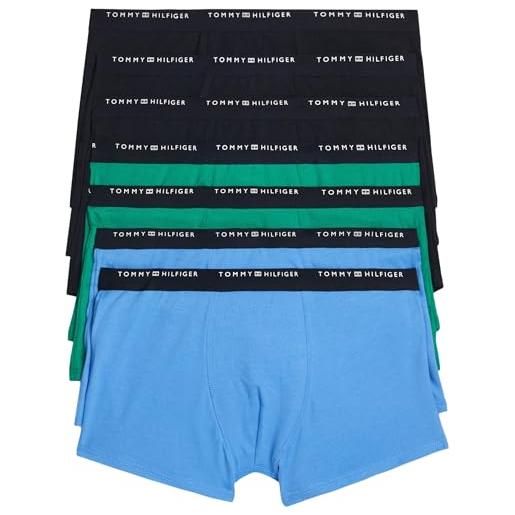 Tommy Hilfiger pantaloncini boxer confezione da 7 bambino cotone elasticizzato, multicolore (des sky/oly gr/b spell), 10-12 anni