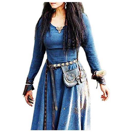 WEITING abito lungo medievale a maniche lunghe abito da donna abito da fata vintage elfico rinascimentale abbigliamento gotico celtico vichingo abito da ballo fantasia-vino rosso-s