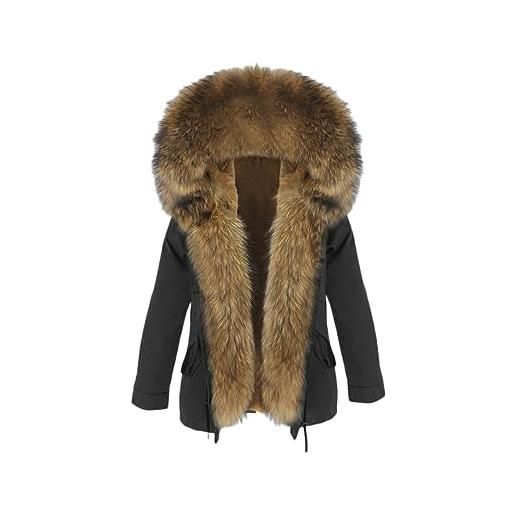 OFTBUY giacca invernale da parka corta impermeabile da donna cappotto con cappuccio in vera pelliccia di procione naturale caldo staccabile