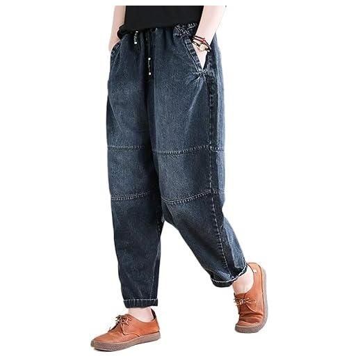 Yeooa jeans larghi a gamba larga da donna pantaloni a vita alta con coulisse a gamba larga pantaloni da jogging pantaloni haren casual in vita elastica (blu, l)