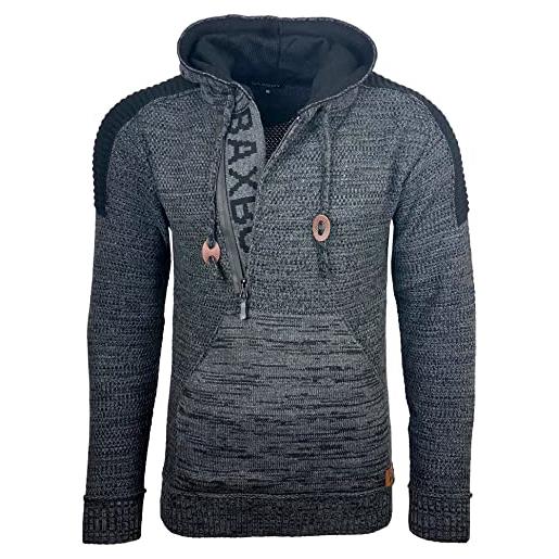 Subliminal Mode maglione da uomo a maglia a coste con cappuccio a maglia grossa pullover chiusura con zip bx290, grigio, m