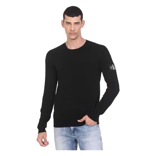 Calvin Klein Jeans monogram badge textured sweater j30j321581 maglioni, nero (ck black), l uomo