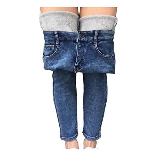 Springcmy jeans invernali da donna foderati in pile, jeans stretti e spessi, leggings spessi con tasche, a-nero, m