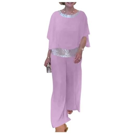 Onsoyours completo donna 2 pezzi chiffon set gamba larga pantalone e tulle camicia elegante abbigliamento paillettes suit moda ufficio formale tuta casual outfit a rosso xl