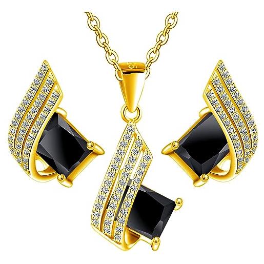 MŚ 1997 MENNICA ŚWIDNICKA set di 4 orecchini con collana in argento 925 placcato oro 24 k - cristalli e zirconi austriaci di alta qualità - collana da donna - set di orecchini con collana, argento, 