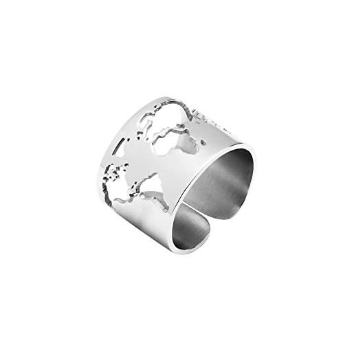 WearTravelers anello con mappa del mondo completa - anello a fascia a forma di mondo in acciaio - speciale idea regalo per viaggiatori e per chi ama viaggiare - modello madrid (argento)