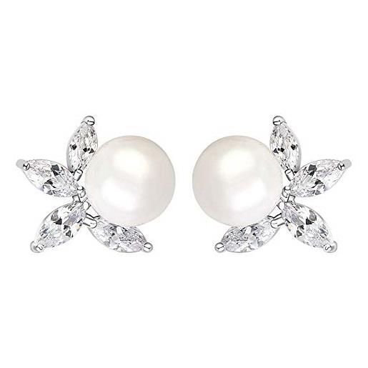 Onefeart platino placcato orecchini per le donne ragazze rotondo perla mini carina design perla orecchini 13.7x14.1mm oro bianco