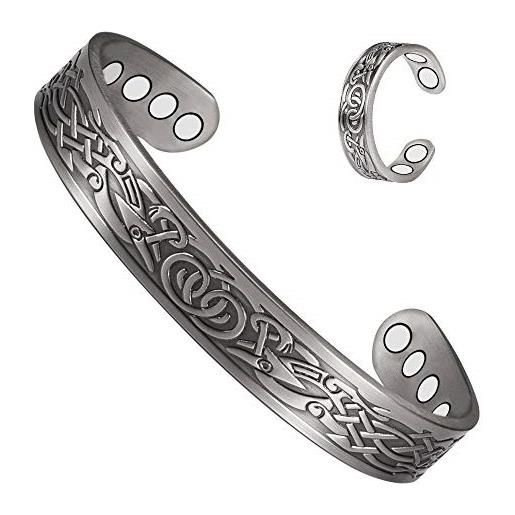 YINOX - set di gioielli magnetici in rame per artrite, argento antico, alla moda, da donna e da uomo, regolabile in modo sano