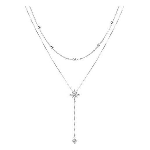 YinShan collana con ciondolo a forma di stella in argento sterling 925 con zirconia cubica, a forma di fiocco di neve/a goccia, per donne e ragazze, argento sterling, zirconia cubica