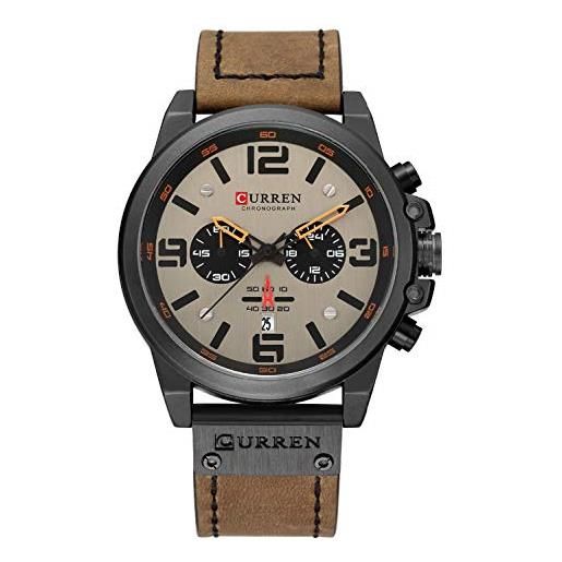 CURREN cronografo fashion trend multi-funzione impermeabile orologio al quarzo cinturino in pelle orologio militare, marrone, lusso
