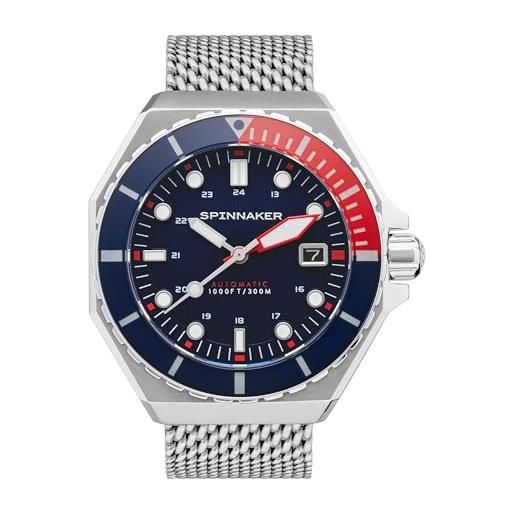 Spinnaker mens 44mm dumas automatic naval blue 3 hands watch with solid stainless steel bracelet sp-5081-66