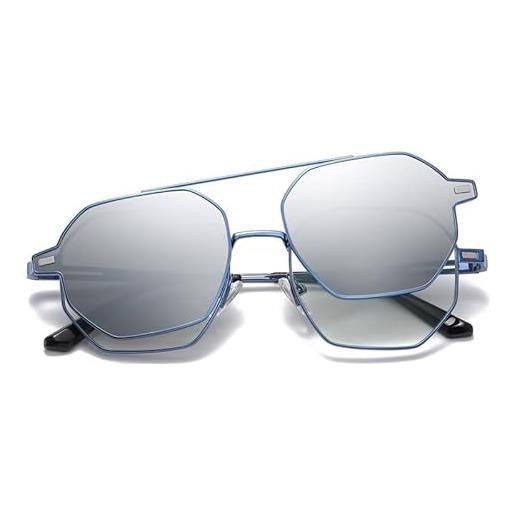 Cyxus occhiali da sole clip on polarizzati magnetici montatura metallo leggera protezione uv per guidare escursionismo golf e pesca (02argento)
