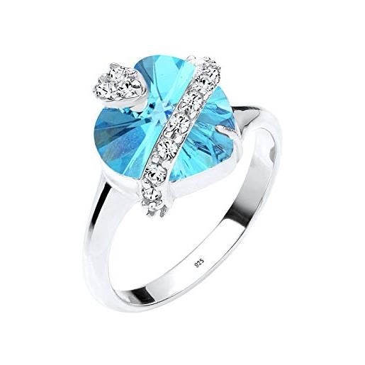 Elli anello da donna in argento 925 con cristallo swarovski, taglio a cuore, blu, misura 12