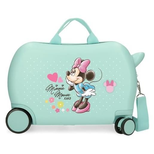 Disney joumma bags, minnie imagine, valigia cabina, valigia per bambini, realizzato in abs, un materiale, quattro ruote doppie di giro multidirezionale, chiusura a combinazione laterale. , turchese, 
