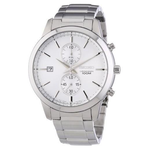 Seiko orologio da polso da uomo xl cronografo al quarzo in acciaio inox snn271p1, argento/bianco, bracciale