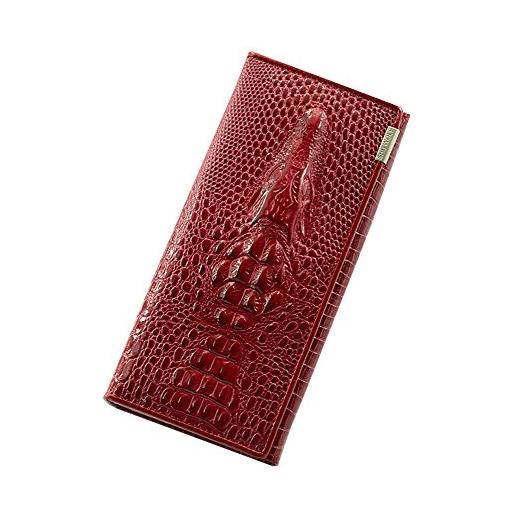 Rongda Smart Home vera pelle portafoglio delle signore coccodrillo lungo frizione portafogli donne femminile moneta borse titol, rosso, 18.5cm, casual