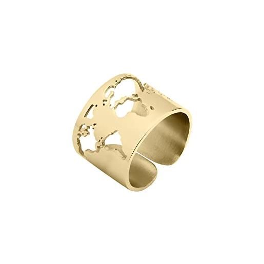 WearTravelers anello con mappa del mondo completa - anello a fascia a forma di mondo in acciaio - speciale idea regalo per viaggiatori e per chi ama viaggiare - modello madrid (oro)