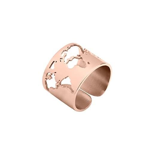WearTravelers anello con mappa del mondo completa - anello a fascia a forma di mondo in acciaio - speciale idea regalo per viaggiatori e per chi ama viaggiare - modello madrid (oro rosa)