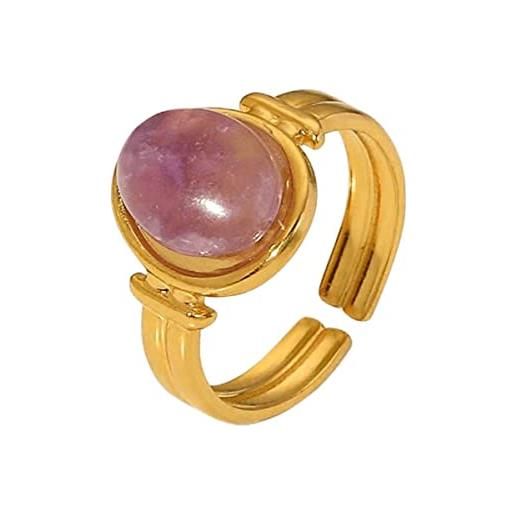 GOLDENCAT joyful, anello pietra ametista, anello regolabile, anello adattabile, anello acciaio dorato con pietra colorata, acciaio inossidabile, bagno oro 14k, adaptable, acciaio inossidabile, pietra